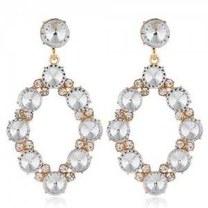Shining Rhombus Shape Bold Western Fashion Women Drop Wholesale Earrings - White