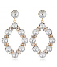 Shining Rhombus Shape Bold Western Fashion Women Drop Wholesale Earrings - White