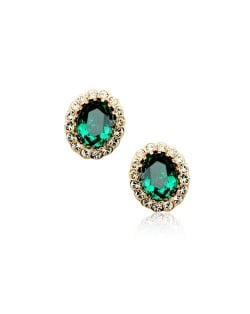 Green Austrian Crystal Inlaid Delicate Rhinestones Rimed Rose Gold Ear Studs