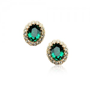 Green Austrian Crystal Inlaid Delicate Rhinestones Rimed Rose Gold Ear Studs
