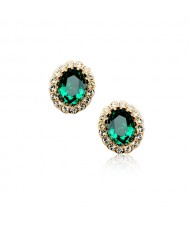 Green Austrian Crystal Inlaid Delicate Rhinestones Rimed Rose Gold Ear Studs