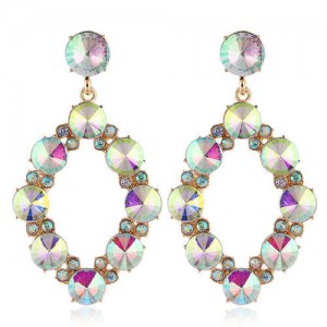 Shining Rhombus Shape Bold Western Fashion Women Drop Wholesale Earrings - Luminous White