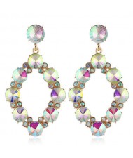 Shining Rhombus Shape Bold Western Fashion Women Drop Wholesale Earrings - Luminous White