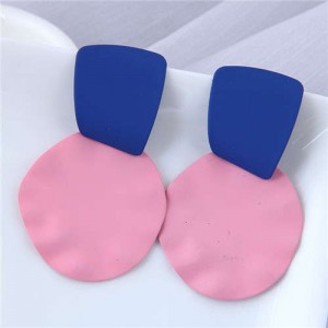 U.S. and European High Fashion Geometric Combo Design Bold Fashion Women Statement Earrings - Pink