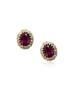 Rose Austrian Crystal Inlaid Delicate Rhinestones Rimed Rose Gold Ear Studs