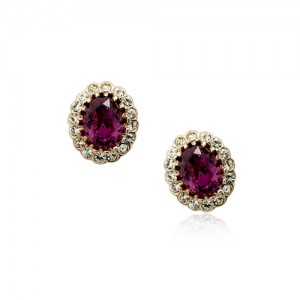 Fuchsia Austrian Crystal Inlaid Delicate Rhinestones Rimed Rose Gold Ear Studs