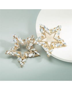 Super Shining Hollow Star Design U.S. High Fashion Women Statement Stud Earrings - White
