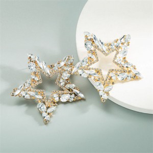 Super Shining Hollow Star Design U.S. High Fashion Women Statement Stud Earrings - White