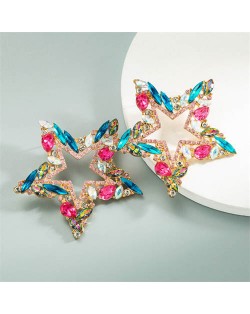 Super Shining Hollow Star Design U.S. High Fashion Women Statement Stud Earrings - Multicolor