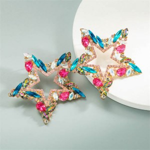 Super Shining Hollow Star Design U.S. High Fashion Women Statement Stud Earrings - Multicolor
