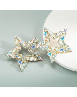 Super Shining Hollow Star Design U.S. High Fashion Women Statement Stud Earrings - Luminous White