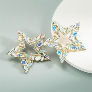 Super Shining Hollow Star Design U.S. High Fashion Women Statement Stud Earrings - Luminous White