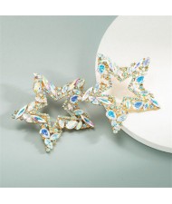 Super Shining Hollow Star Design U.S. High Fashion Women Statement Stud Earrings - Luminous White