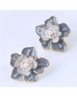 Elegant Oil-spot Glazed Flower Design Korean Fashion Wholesale Stud Earrings - Gray