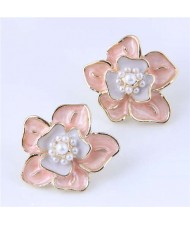 Elegant Oil-spot Glazed Flower Design Korean Fashion Wholesale Stud Earrings - Pink