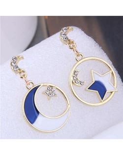 European High Fashion Star and Moon Asymmetric Design Round Hoop Wholesale Earrings