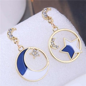 European High Fashion Star and Moon Asymmetric Design Round Hoop Wholesale Earrings