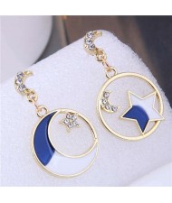 European High Fashion Star and Moon Asymmetric Design Round Hoop Wholesale Earrings