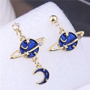 Platnet Design Star and Moon Asymmetric Design U.S. High Fashion Drop Wholesale Earrings