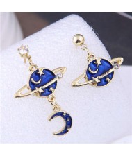 Platnet Design Star and Moon Asymmetric Design U.S. High Fashion Drop Wholesale Earrings