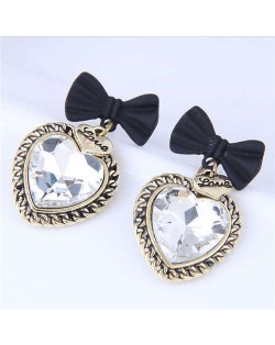 Love Heart Vintage Design Black Bowknot Women Wholesale Stud Earrings