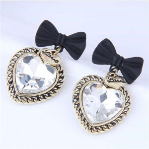 Love Heart Vintage Design Black Bowknot Women Wholesale Stud Earrings