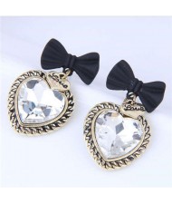 Love Heart Vintage Design Black Bowknot Women Wholesale Stud Earrings