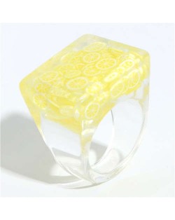 High Fashion Fruit Elements Inlaid Korean Bold Fashion Women Resin Ring - Yellow