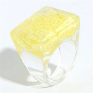 High Fashion Fruit Elements Inlaid Korean Bold Fashion Women Resin Ring - Yellow