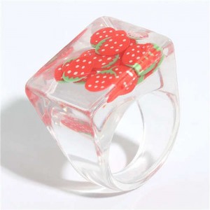 High Fashion Fruit Elements Inlaid Korean Bold Fashion Women Resin Ring - Red