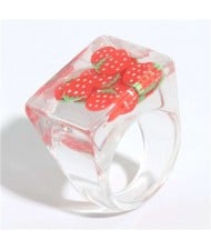 High Fashion Fruit Elements Inlaid Korean Bold Fashion Women Resin Ring - Red