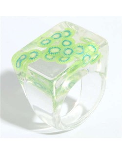 High Fashion Fruit Elements Inlaid Korean Bold Fashion Women Resin Ring - Green