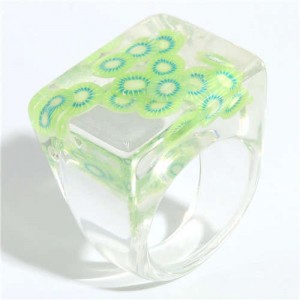 High Fashion Fruit Elements Inlaid Korean Bold Fashion Women Resin Ring - Green