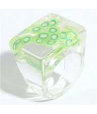 High Fashion Fruit Elements Inlaid Korean Bold Fashion Women Resin Ring - Green
