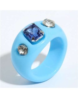 Gems Inlaid Vintage Western Fashion Women Resin Ring - Blue