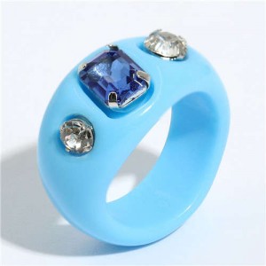 Gems Inlaid Vintage Western Fashion Women Resin Ring - Blue