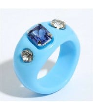 Gems Inlaid Vintage Western Fashion Women Resin Ring - Blue