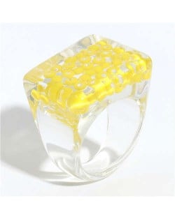 Candy Colors Beads Inlaid Korean Fashion Women Resin Ring - Yellow