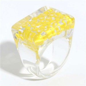 Candy Colors Beads Inlaid Korean Fashion Women Resin Ring - Yellow