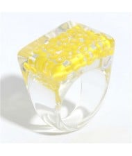 Candy Colors Beads Inlaid Korean Fashion Women Resin Ring - Yellow