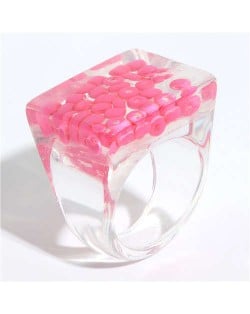 Candy Colors Beads Inlaid Korean Fashion Women Resin Ring - Rose