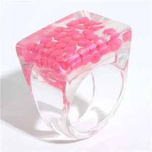 Candy Colors Beads Inlaid Korean Fashion Women Resin Ring - Rose