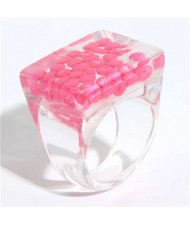 Candy Colors Beads Inlaid Korean Fashion Women Resin Ring - Rose