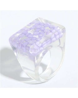 Candy Colors Beads Inlaid Korean Fashion Women Resin Ring - Purple