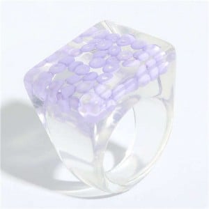 Candy Colors Beads Inlaid Korean Fashion Women Resin Ring - Purple