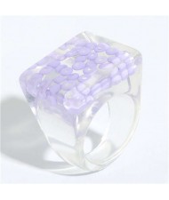 Candy Colors Beads Inlaid Korean Fashion Women Resin Ring - Purple