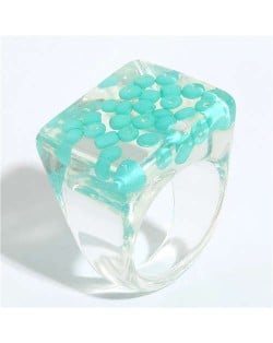 Candy Colors Beads Inlaid Korean Fashion Women Resin Ring - Green
