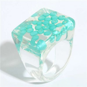 Candy Colors Beads Inlaid Korean Fashion Women Resin Ring - Green