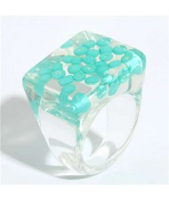 Candy Colors Beads Inlaid Korean Fashion Women Resin Ring - Green