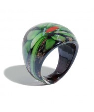Romantic Flower U.S. High Fashion Design Trendy Glass Women Ring - Green